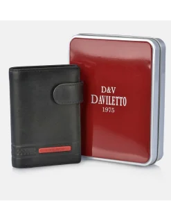 DAVILETTO Cartera con cierre para hombre en piel con tarjetero y monedero con estuche de regalo