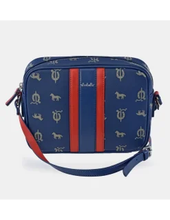 EL CABALLO Bolso bandolera con cremallera en piel y lona estampada