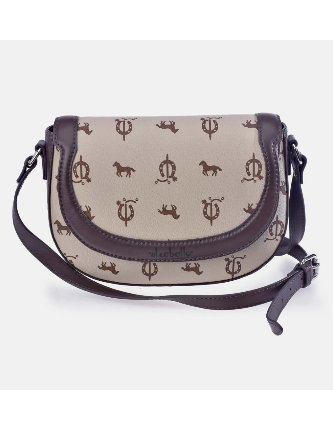 EL CABALLO Bolso bandolera con solapa en piel y lona