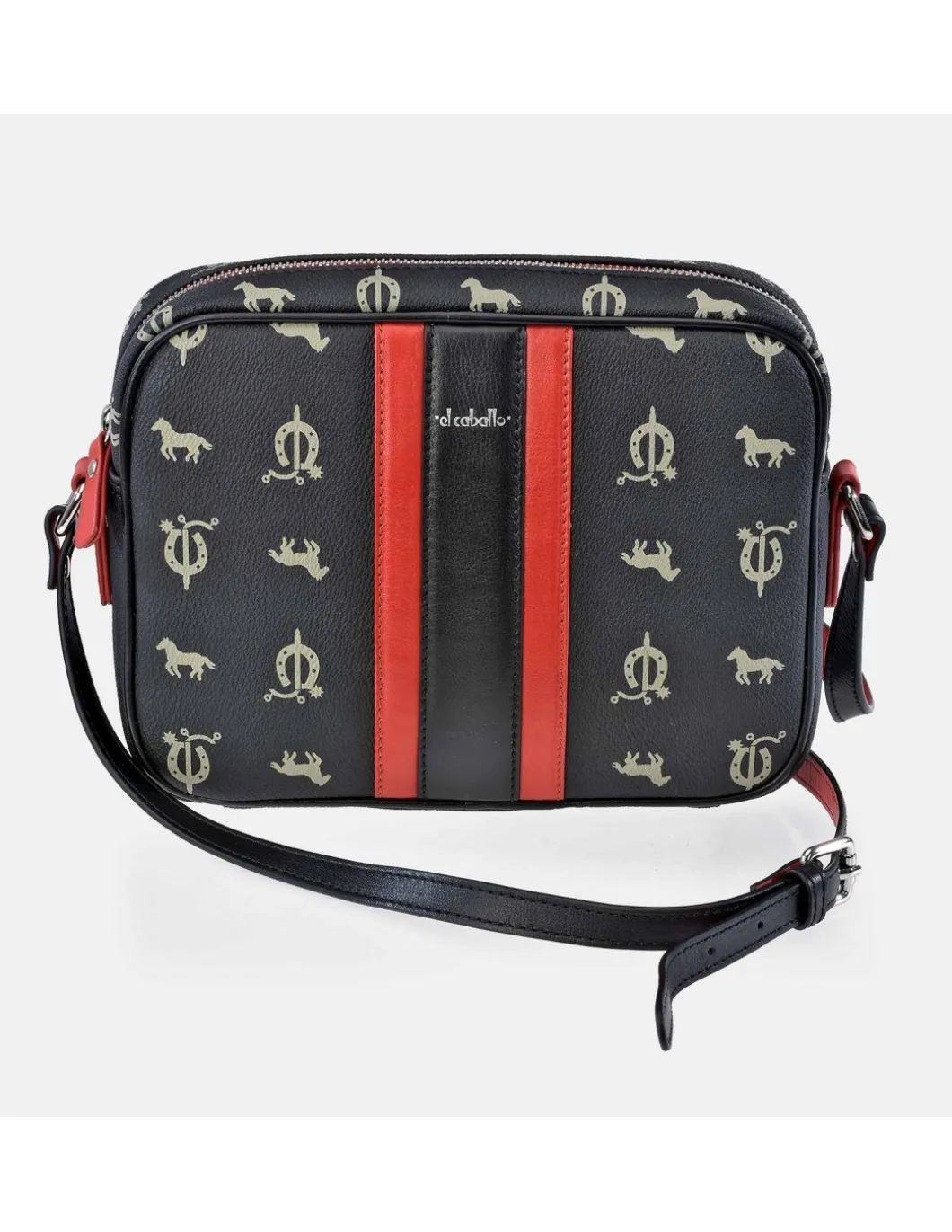 EL CABALLO Bolso bandolera con cremallera para mujer en lona estampada y piel