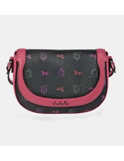 EL CABALLO Bolso bandolera mini con solapa para mujer en piel y lona estampada