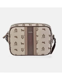EL CABALLO Bolso bandolera con cremallera para mujer en lona estampada y piel