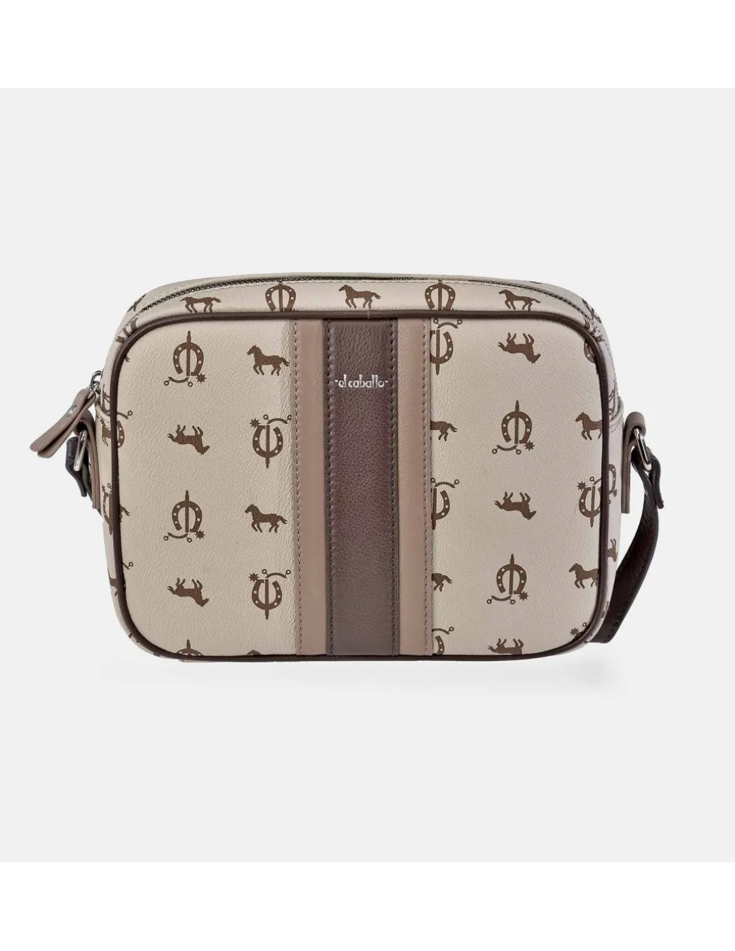 EL CABALLO Bolso bandolera con cremallera para mujer en lona estampada y piel