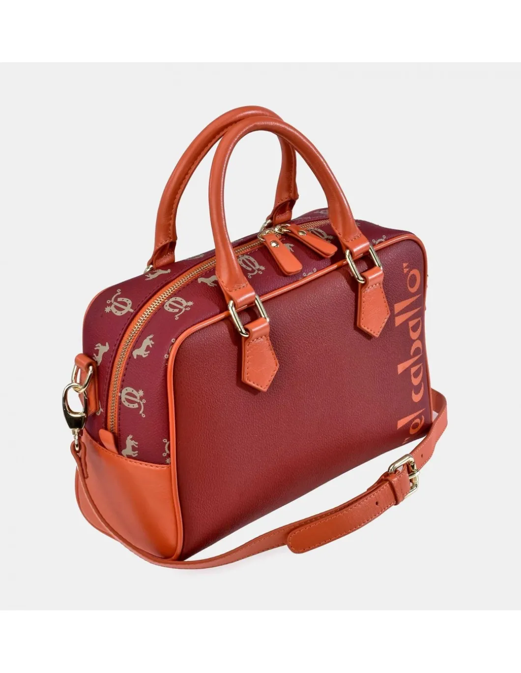 EL CABALLO Bolso de mano en lona estampada y piel con cremallera