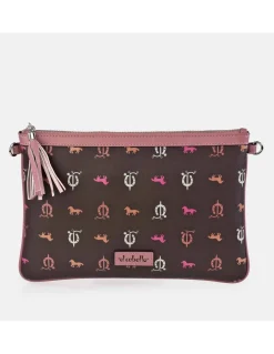 EL CABALLO Bolso de mano plano con bandolera y cremallera para mujer lona estampada y piel