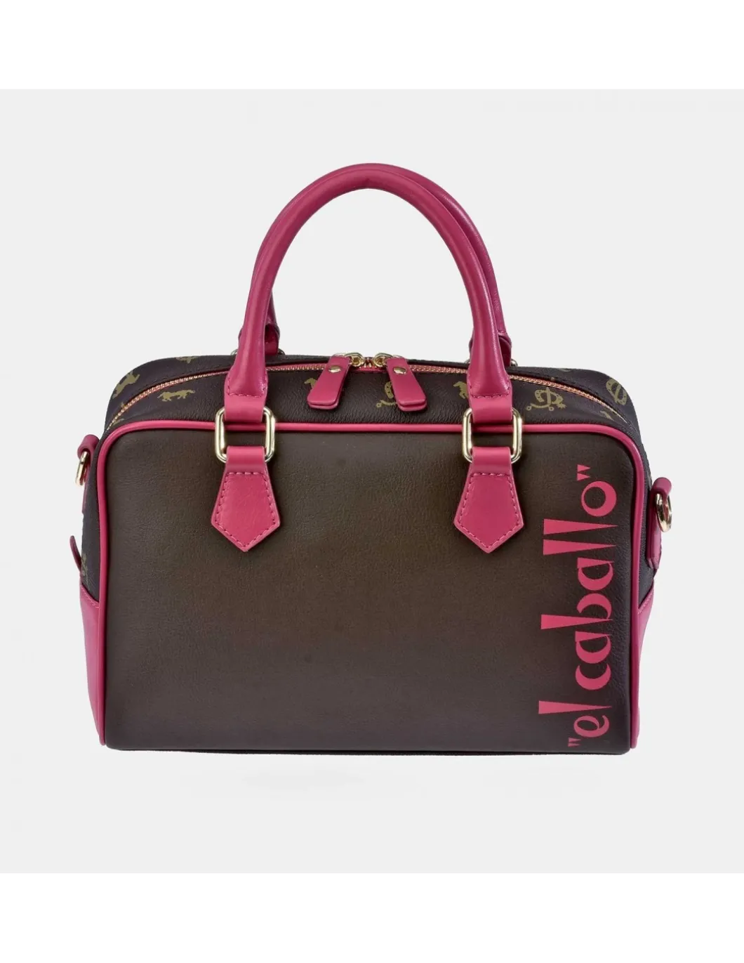 EL CABALLO Bolso de mano en lona estampada y piel con cremallera
