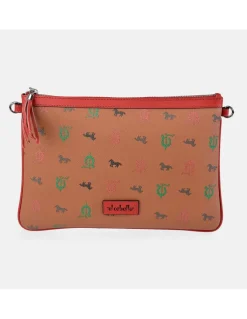 EL CABALLO Bolso de mano plano con bandolera y cremallera para mujer lona estampada y piel