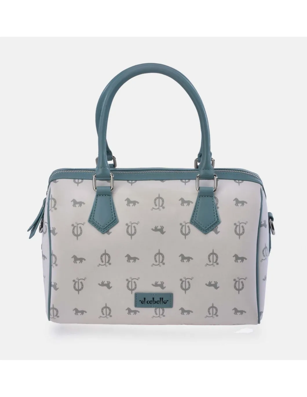 EL CABALLO Bolso de mano en lona estampada y piel con bandolera