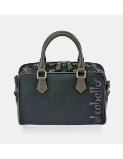 EL CABALLO Bolso de mano en lona estampada y piel con cremallera