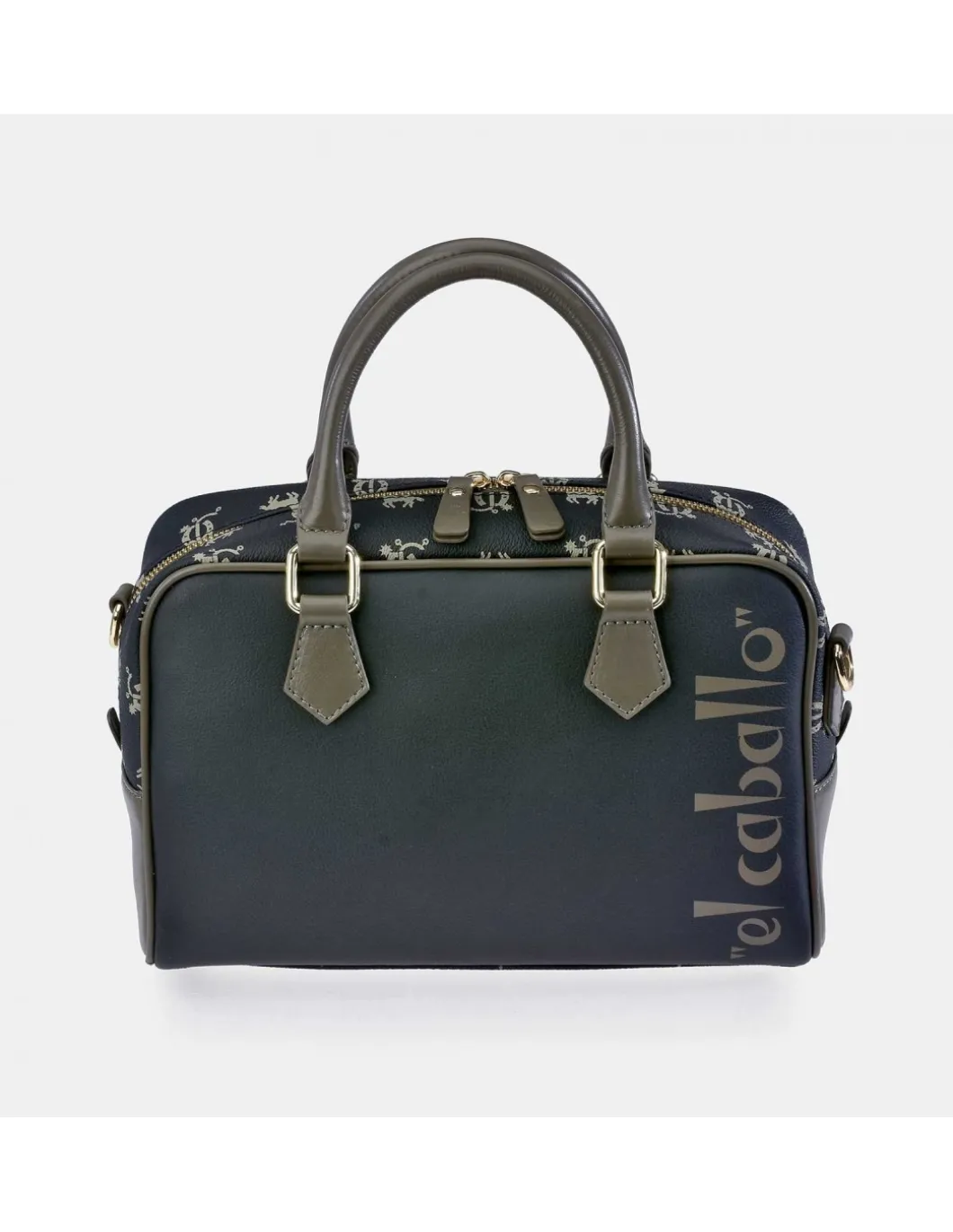 EL CABALLO Bolso de mano en lona estampada y piel con cremallera