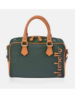 EL CABALLO Bolso de mano en lona estampada y piel con cremallera