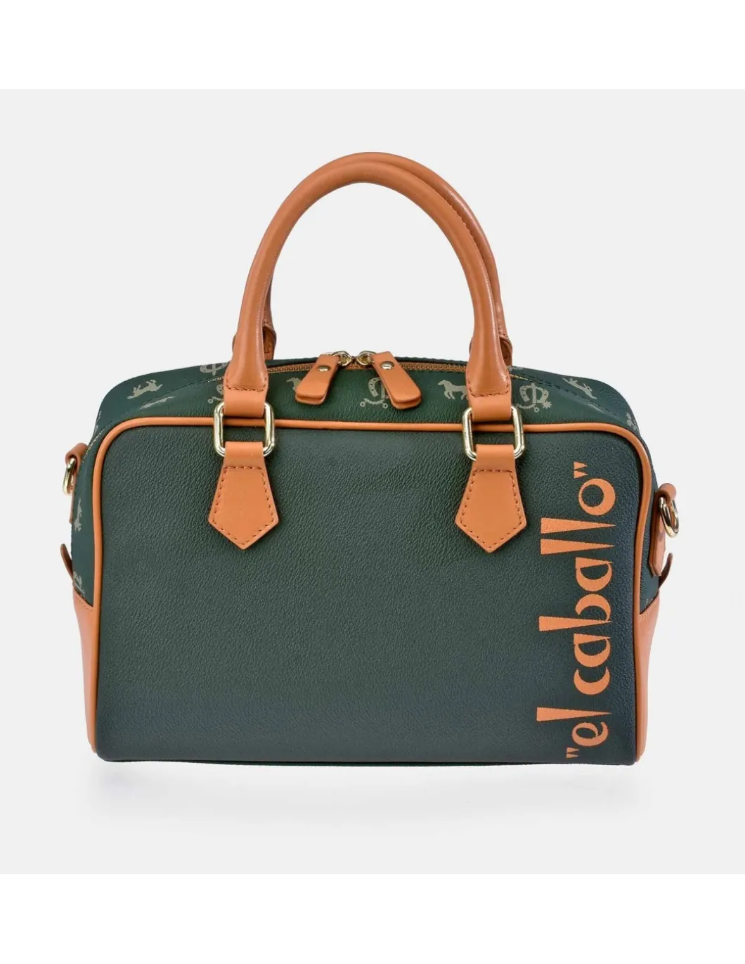 EL CABALLO Bolso de mano en lona estampada y piel con cremallera