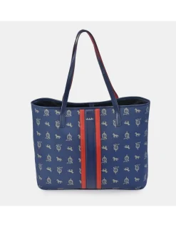 EL CABALLO Bolso shopping grande para mujer en piel y lona estampada