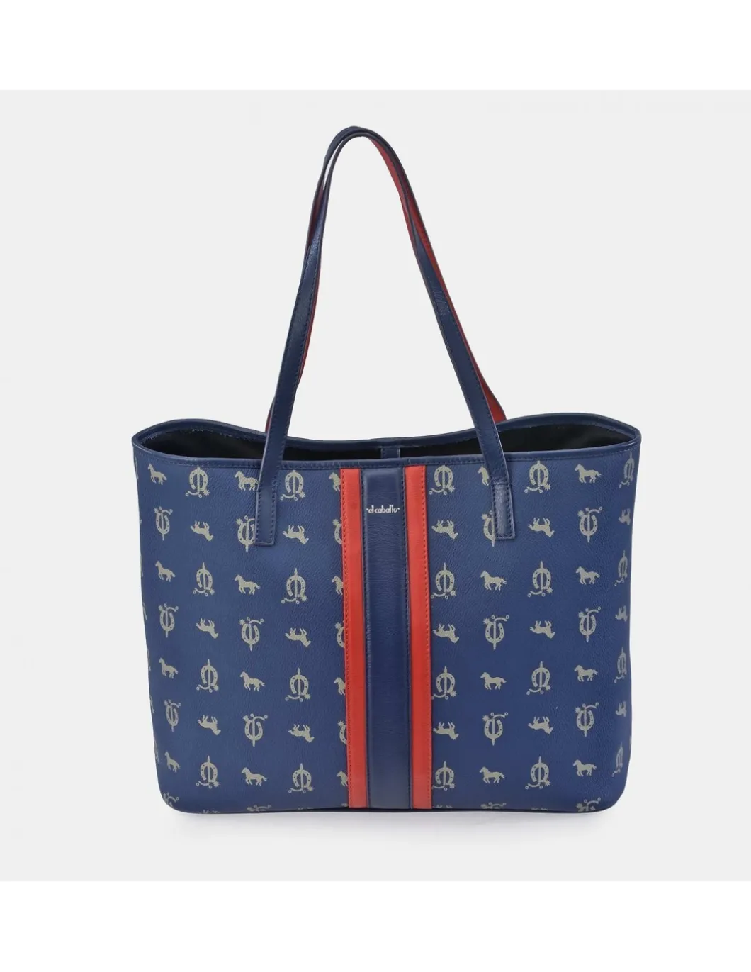 EL CABALLO Bolso shopping grande para mujer en piel y lona estampada