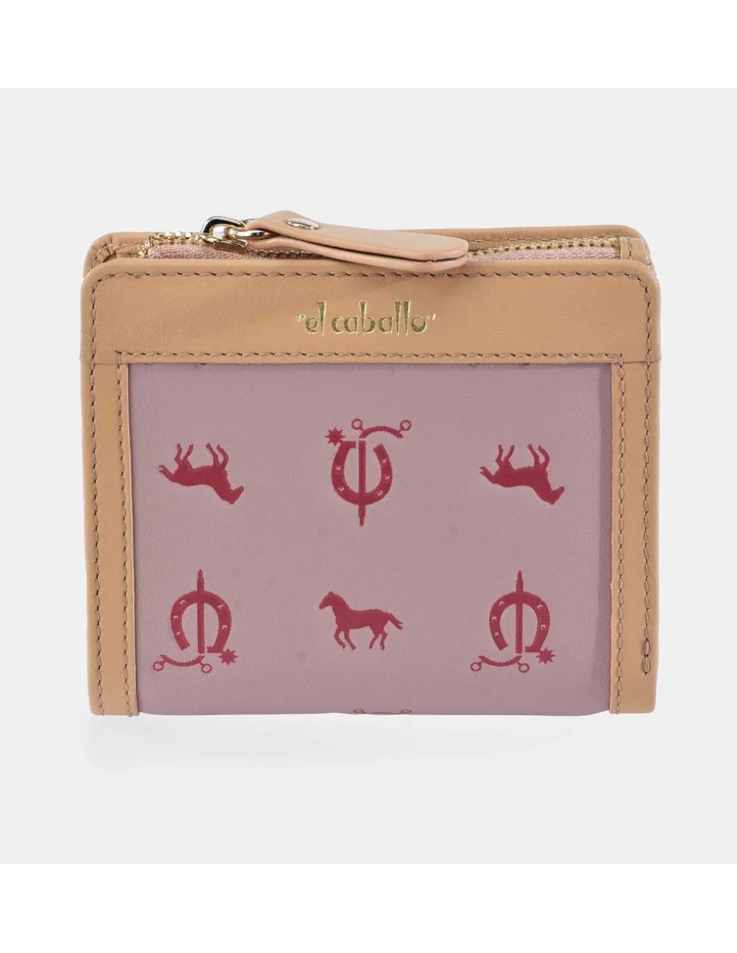 EL CABALLO mini monedero billetero para mujer en lona y piel vaqueta