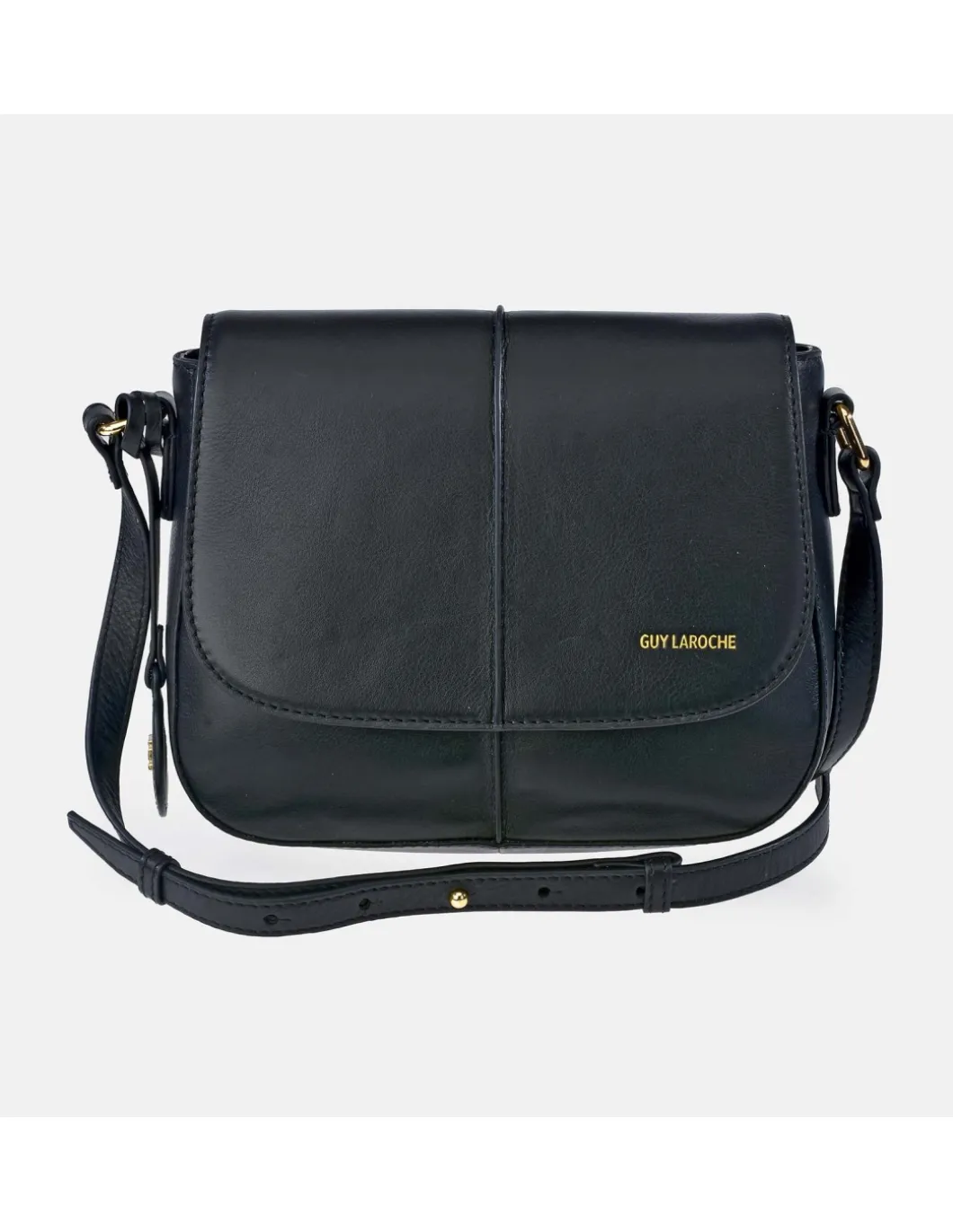 GUY LAROCHE bolso bandolera con cremallera en piel Napa con solapa Negro