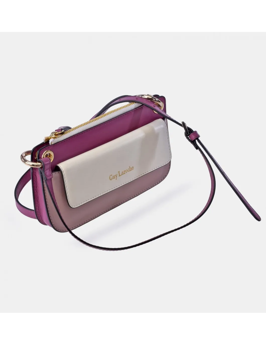 GUY LAROCHE Bolso bandolera de piel combinada con solapa para mujer