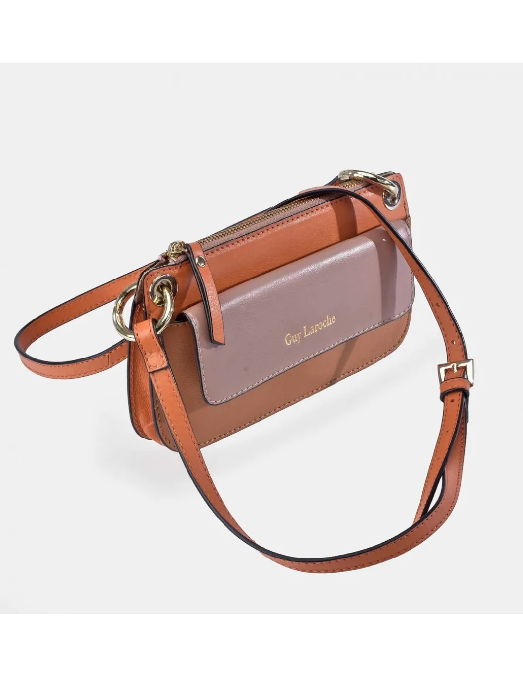 GUY LAROCHE Bolso bandolera de piel combinada con solapa para mujer