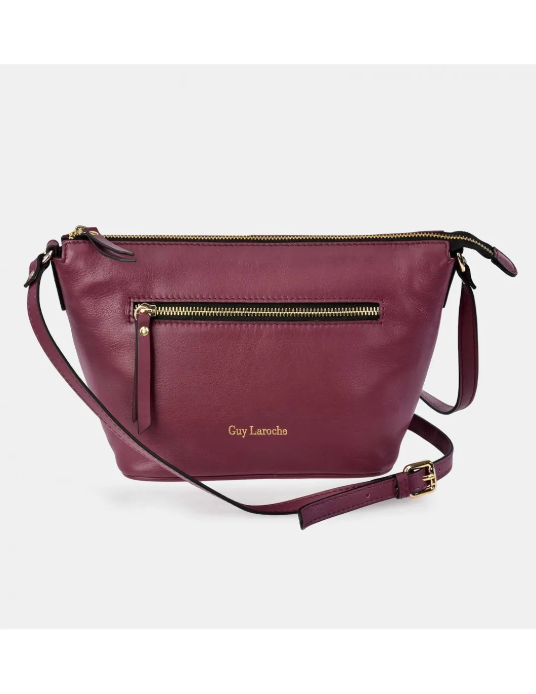 GUY LAROCHE Bolso con bandolera y cremalleras en piel color cereza para mujer