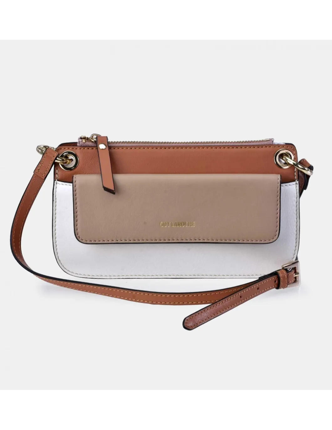 GUY LAROCHE Bolso de piel con bandolera y solapa colores