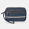 GUY LAROCHE Neceser de mano con cremallera para hombre en piel Rayas
