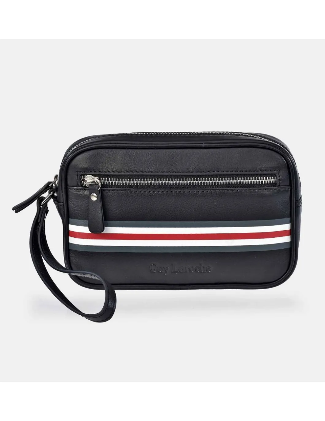 GUY LAROCHE Neceser de mano con cremallera para hombre en piel Rayas