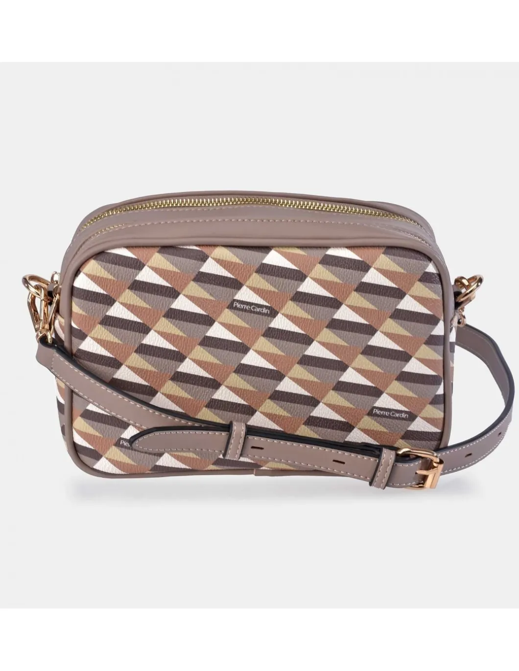 PIERRE CARDIN Bolso bandolera para mujer dos cremalleras lona estampada