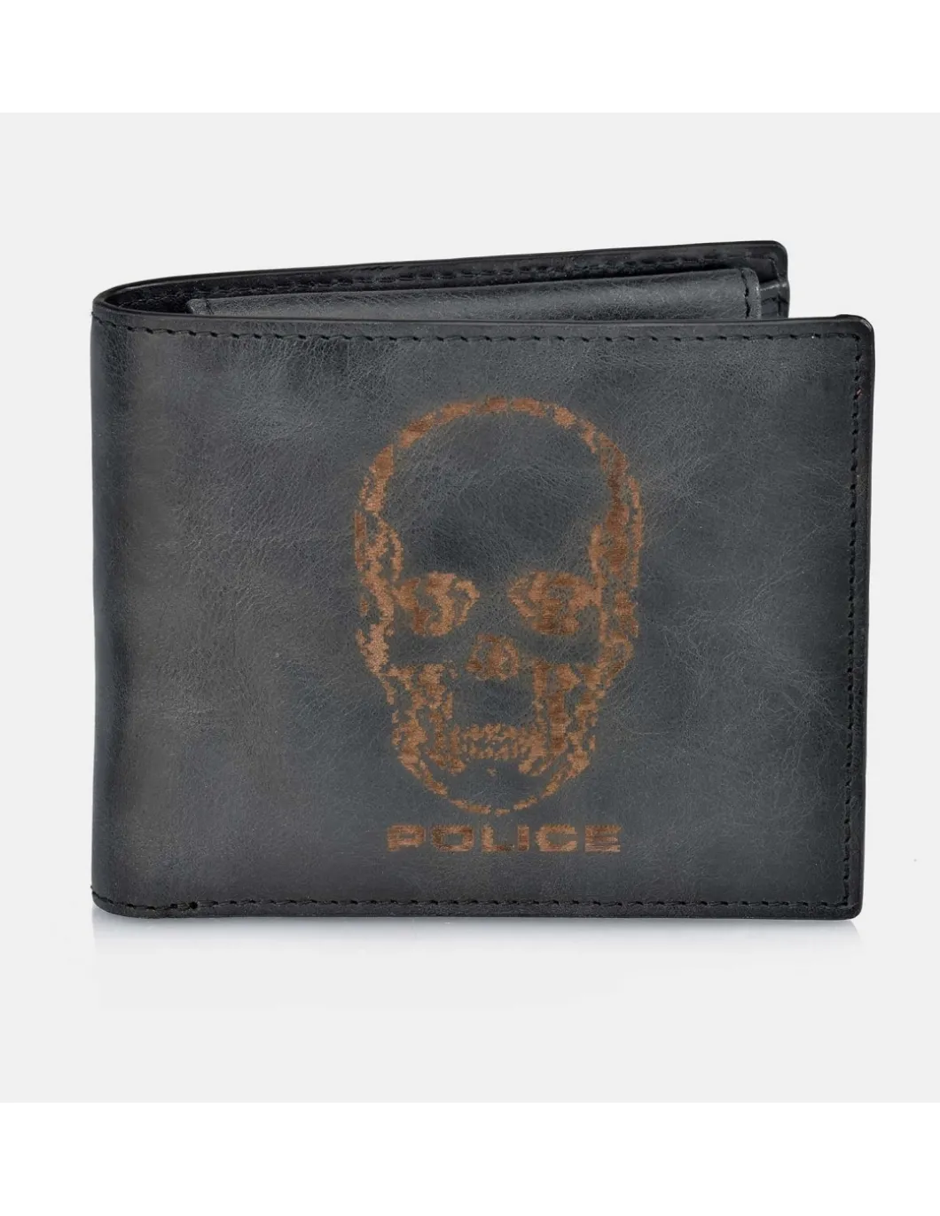 POLICE cartera con calavera piel tipo americano para hombre con monedero y tarjetero