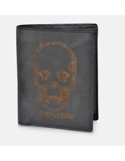 POLICE cartera de piel con calavera para hombre con monedero interior