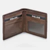POLICE cartera de piel tipo americano para hombre logo grabado