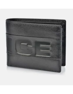 POLICE cartera de piel tipo americano para hombre logo grabado
