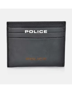 POLICE tarjetero plano de piel para hombre con logo