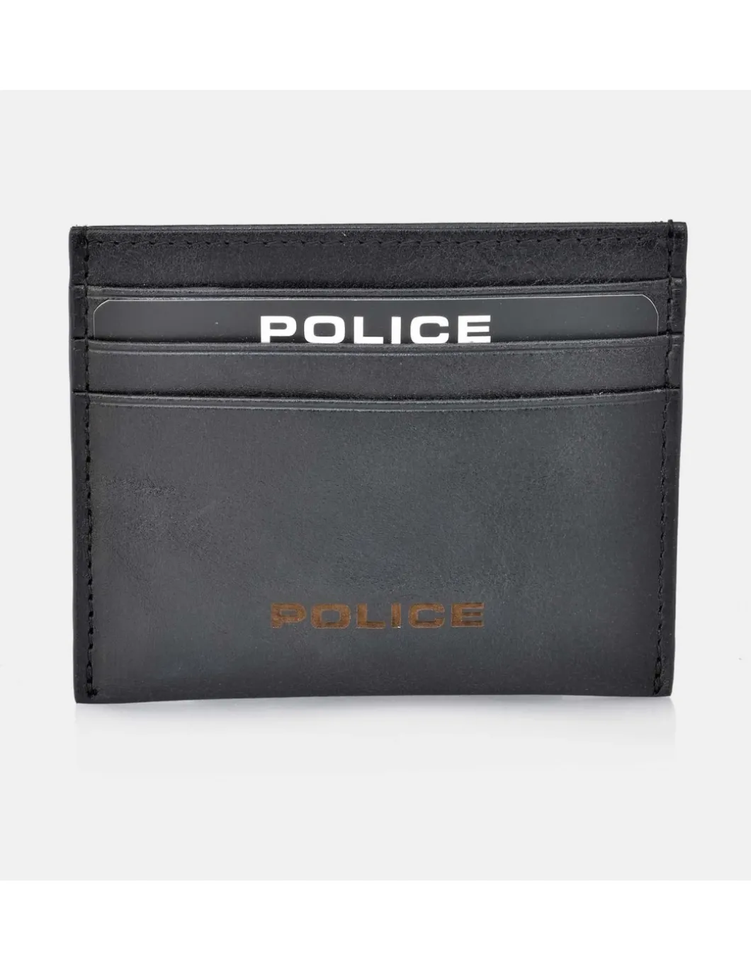 POLICE tarjetero plano de piel para hombre con logo