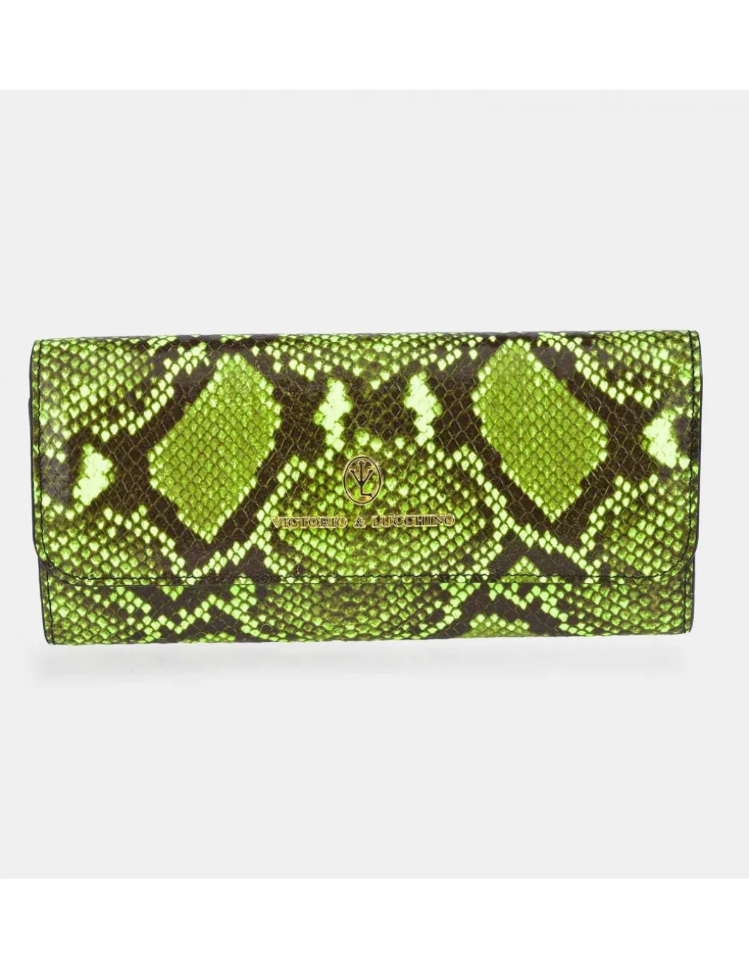 Victorio & Lucchino Monedero solapa grande mujer en piel animal print flúor