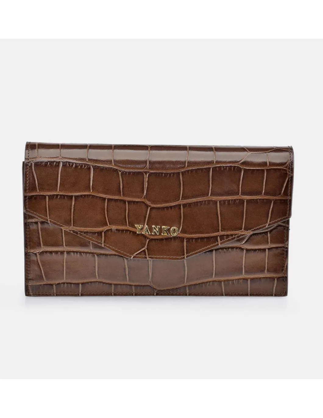 YANKO bolso de mano plano con bandolera y solapa para mujer en piel grabada