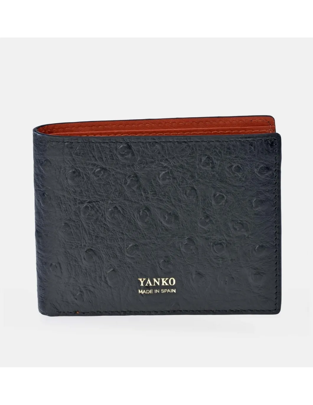 YANKO Cartera americano en piel para hombre grabado avestruz con monedero interior