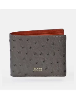 YANKO Cartera americano en piel para hombre grabado avestruz con monedero interior