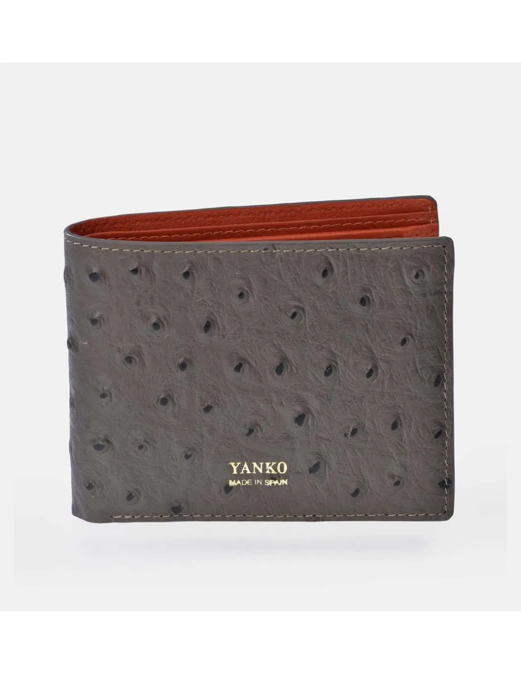 YANKO Cartera americano en piel para hombre grabado avestruz con monedero interior