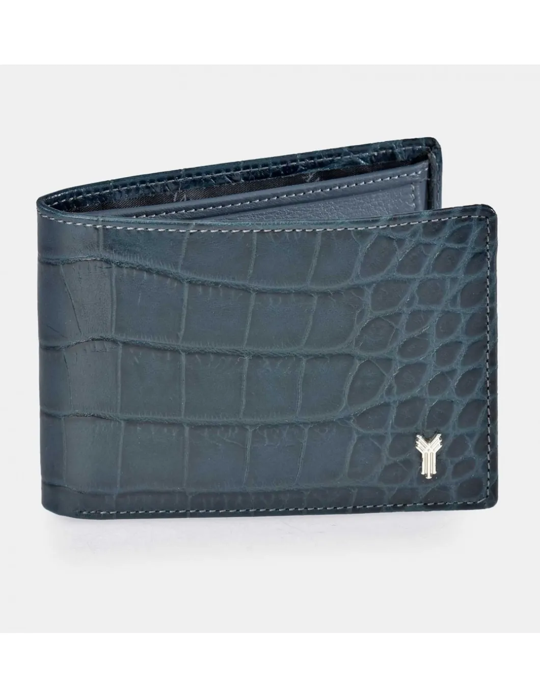 YANKO cartera de piel azul tipo americano con billetera y monedero para hombre