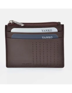 YANKO Tarjetero plano de piel para hombre con cremallera