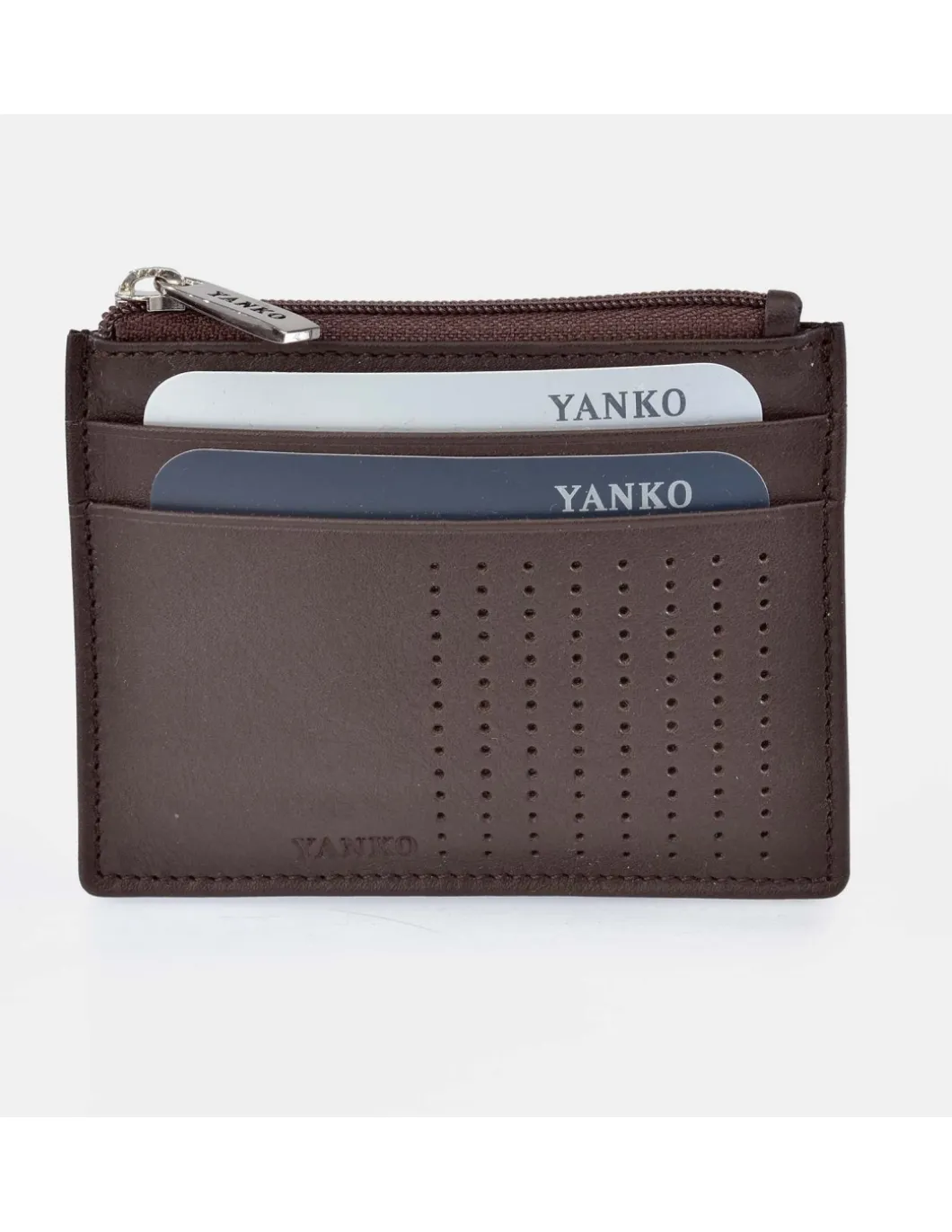 YANKO Tarjetero plano de piel para hombre con cremallera