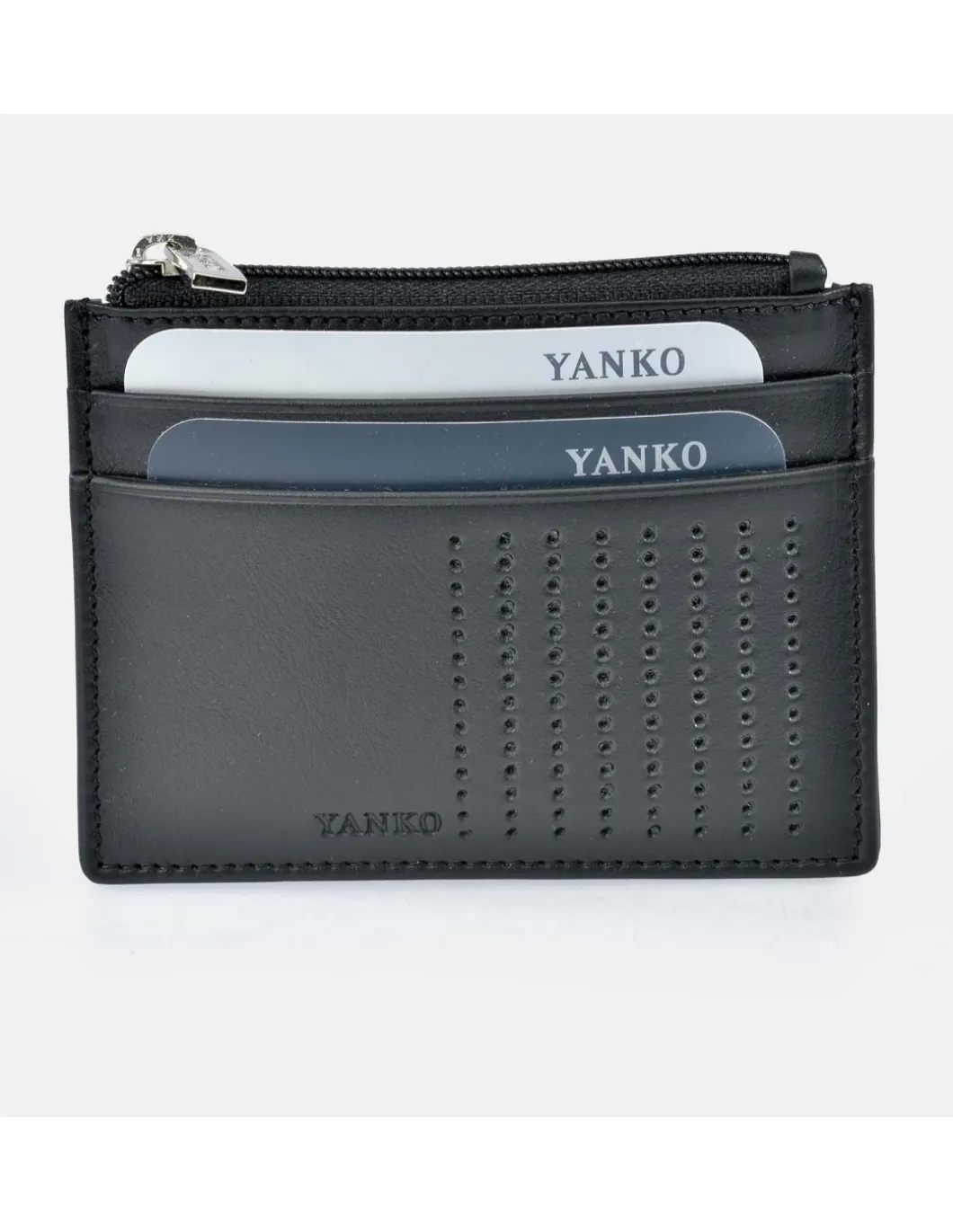 YANKO Tarjetero plano de piel para hombre con cremallera